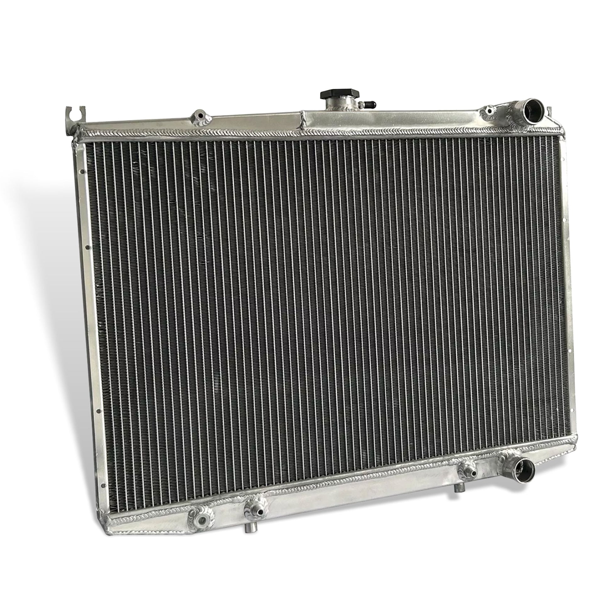 Aluminum radiator 2-row left side view Nissan Pickup D21/Pathfinder (1986-2004) Pressure Tested