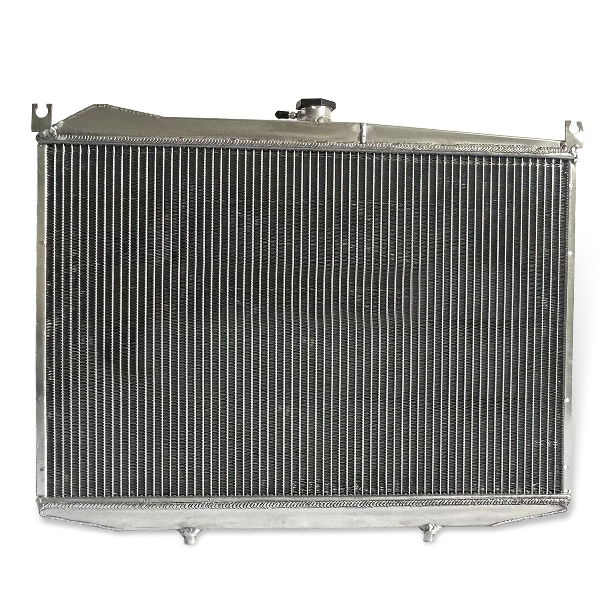 Aluminum radiator 2-row back view Nissan Pickup D21/Pathfinder (1986-2004) OEM Mounts