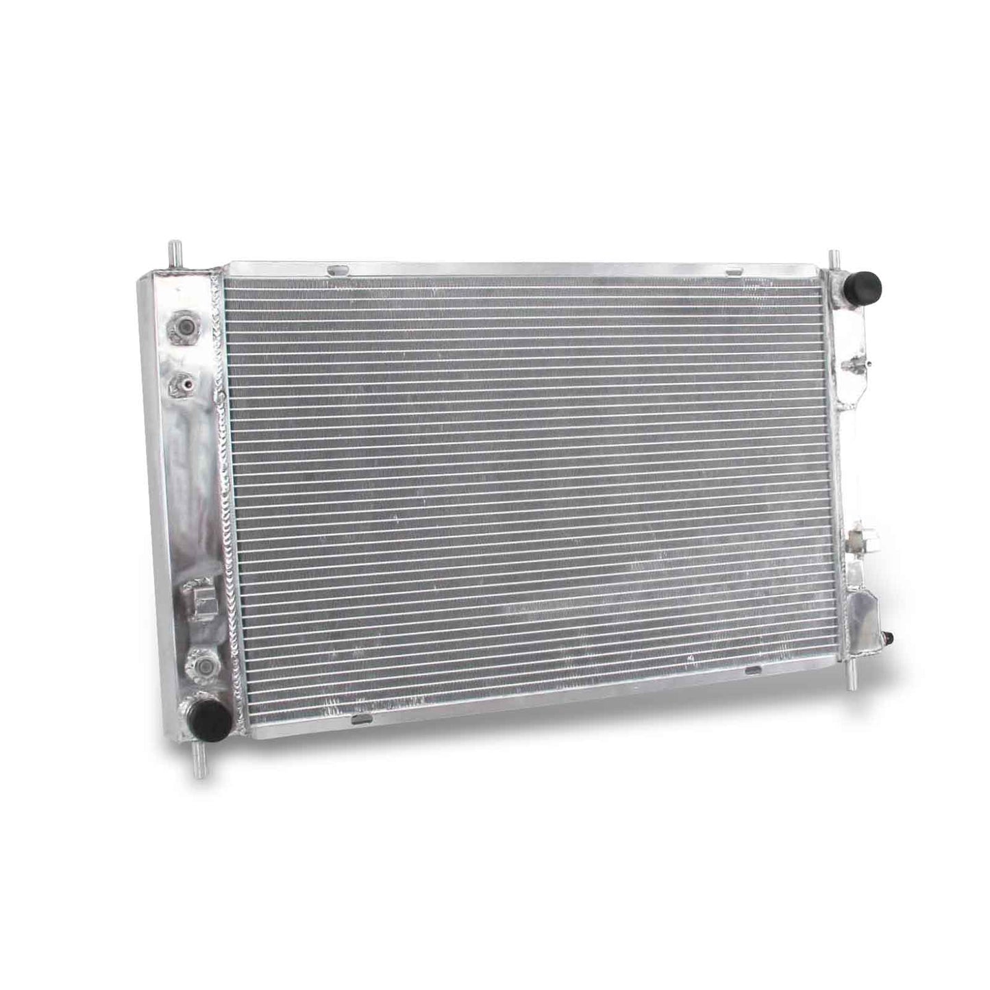 Left side profile of the 3-row aluminum radiator compatible with 2008-2017 Chevrolet Equinox LT LS and GMC Terrain 4-cylinder and 6-cylinder models.