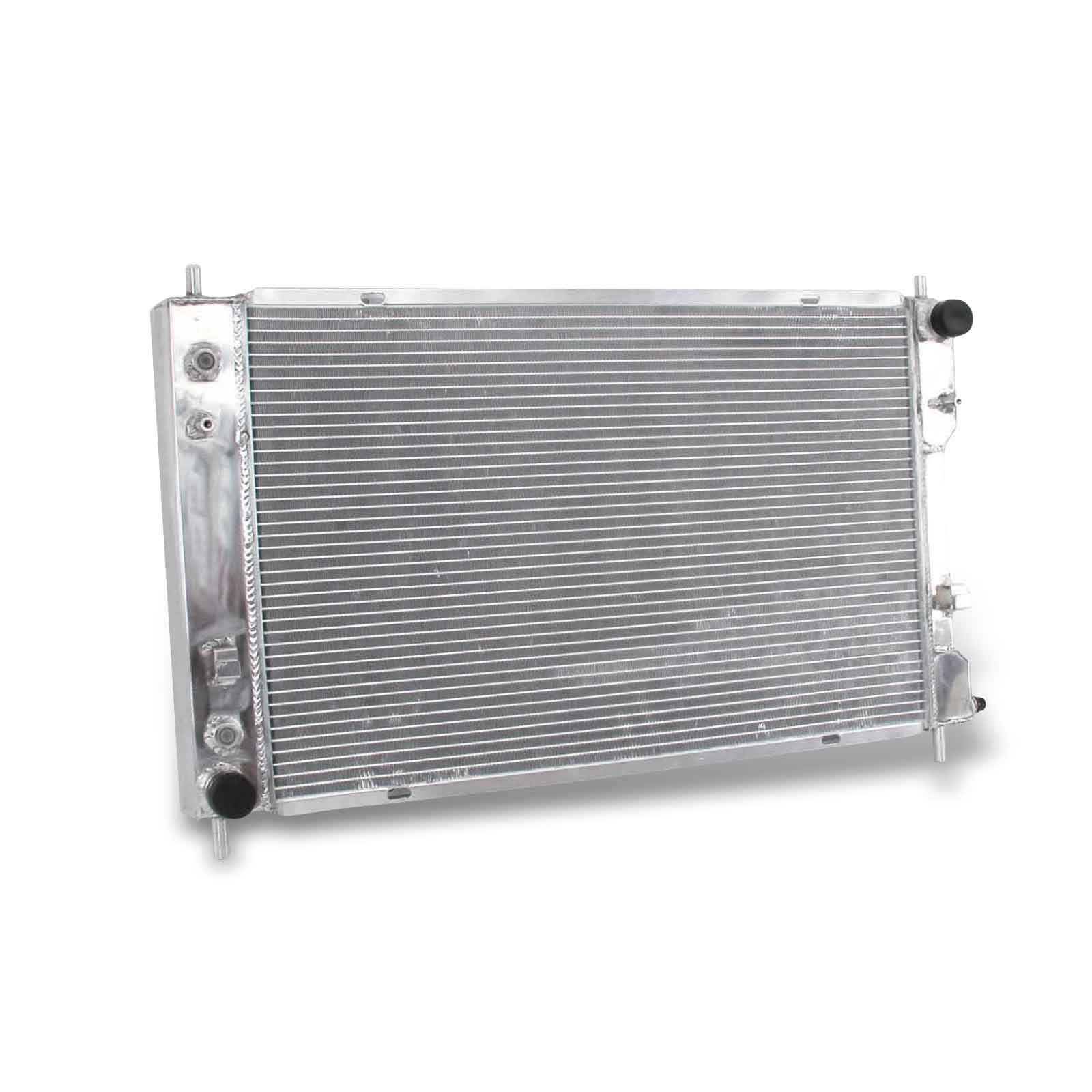 Left side profile of the 3-row aluminum radiator compatible with 2008-2017 Chevrolet Equinox LT LS and GMC Terrain 4-cylinder and 6-cylinder models.