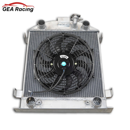 Complete cooling system: 3-row aluminum radiator with a high-CFM fan and shroud for a Ford Model A with a Flathead engine.