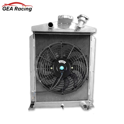 Complete cooling system: 3-row radiator with a high-CFM fan for a 1938-39 Ford Truck with a Chevy V8 swap.