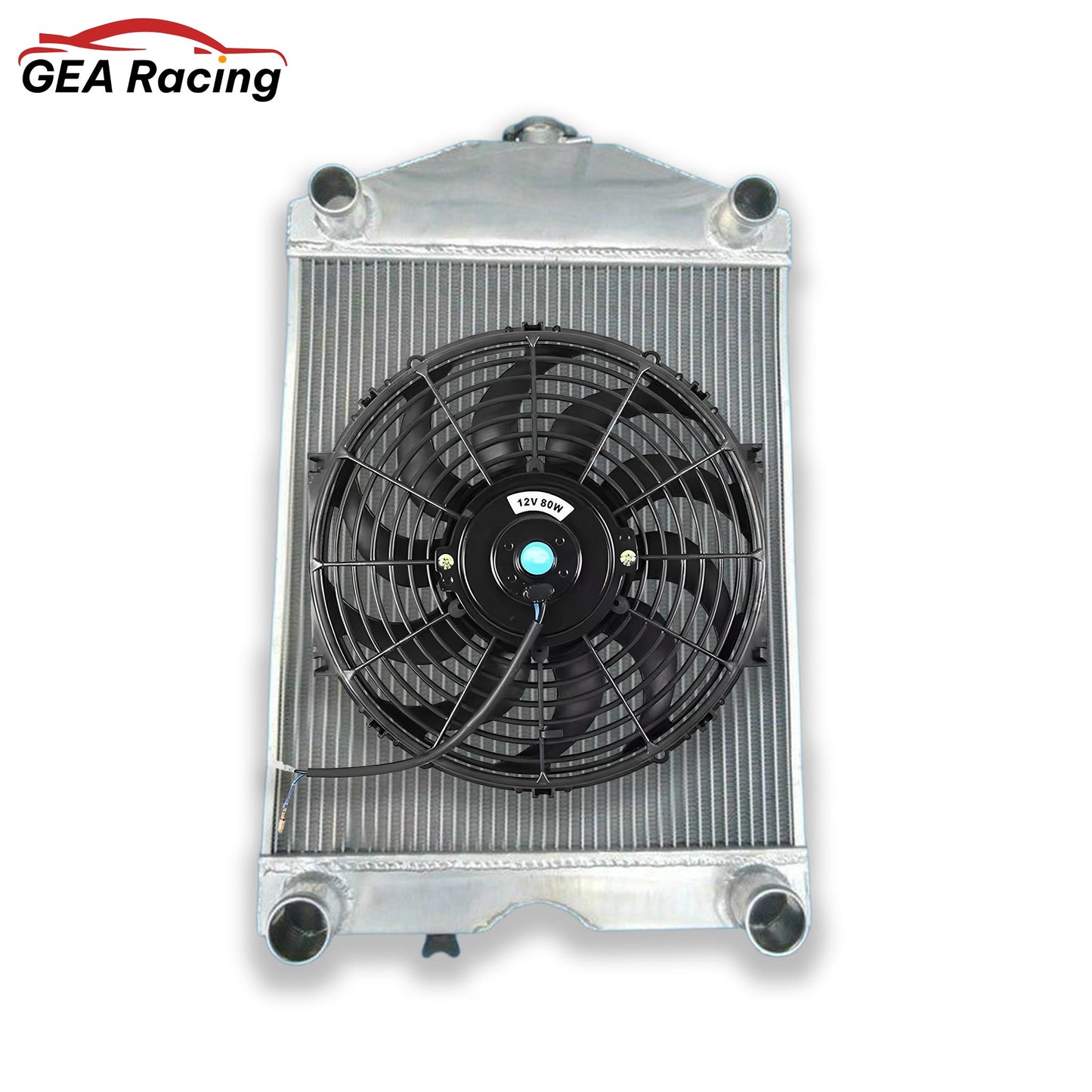 Complete cooling system: 3-row aluminum radiator with a high-CFM electric fan for a Ford N-Series tractor V8 conversion.