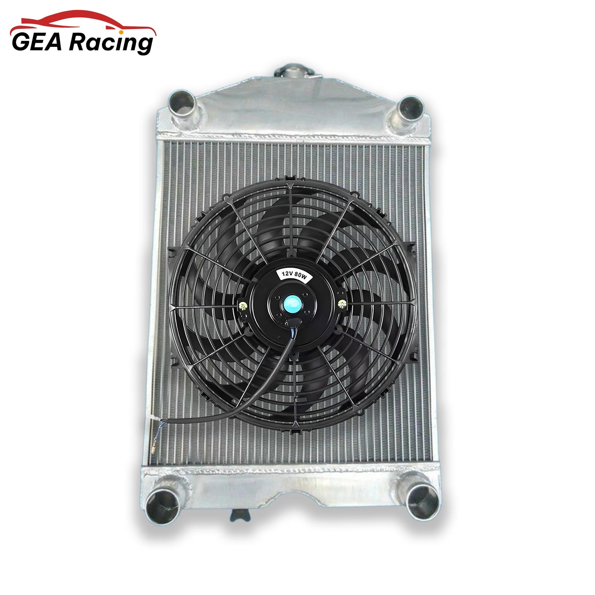 Complete cooling system: 3-row aluminum radiator with a high-CFM electric fan for a Ford N-Series tractor V8 conversion.