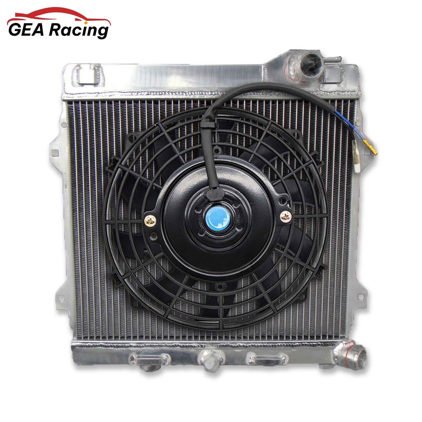 The optional aluminum radiator and fan shroud kit for the BMW E30 M3, featuring a high-performance slim electric fan.