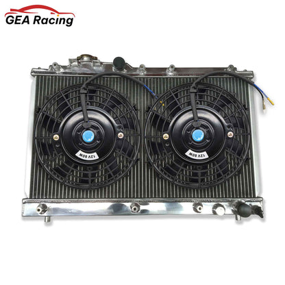 The complete aluminum radiator and fan shroud kit for the Celica ST205 GT-Four, featuring dual slim fans for maximum cooling on street and track.