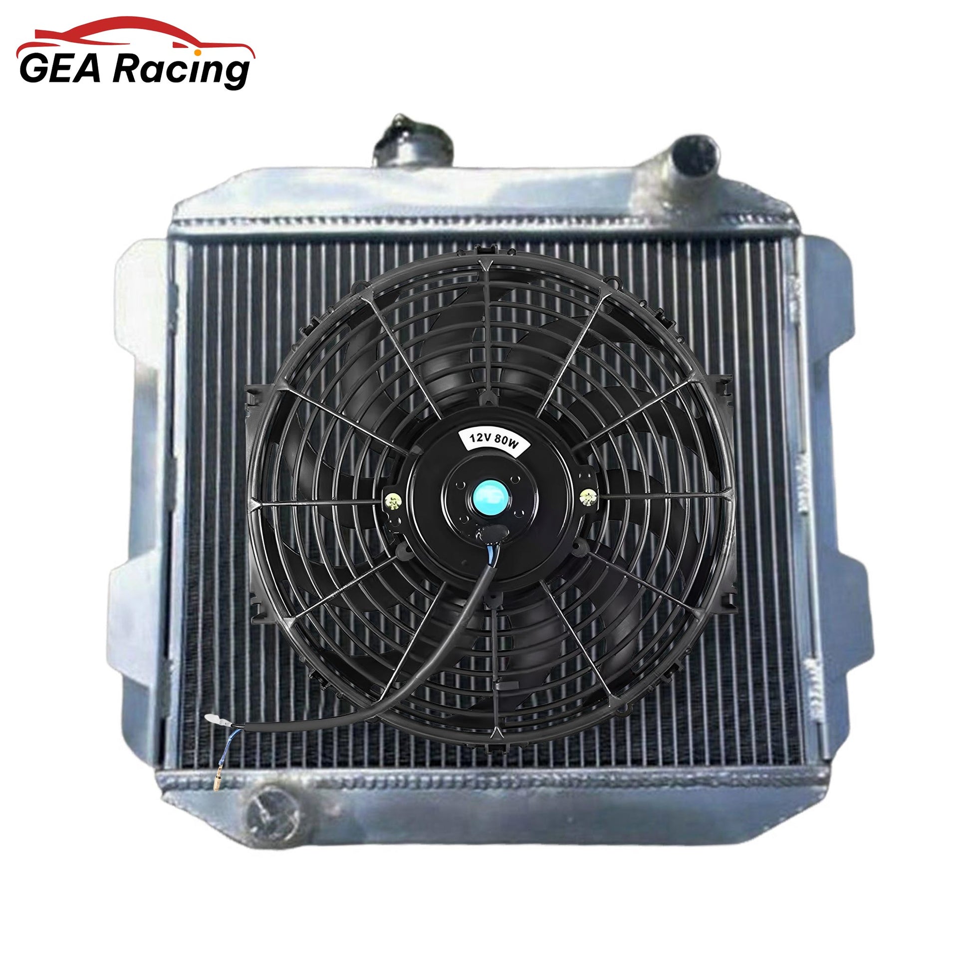 The optional aluminum radiator and fan shroud kit for the Ford Capri V6, featuring a high-performance slim electric fan.