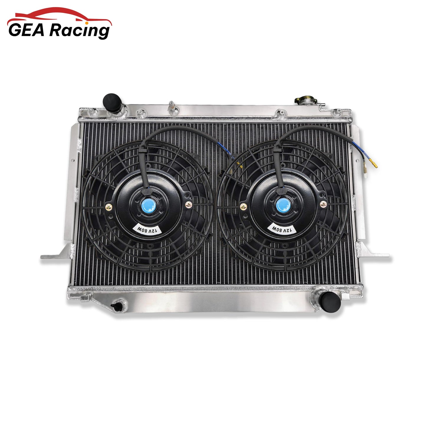 The complete aluminum radiator and fan shroud kit for the Landcruiser 80 Series/LX450, featuring dual electric fans for maximum cooling during slow-speed rock crawling.