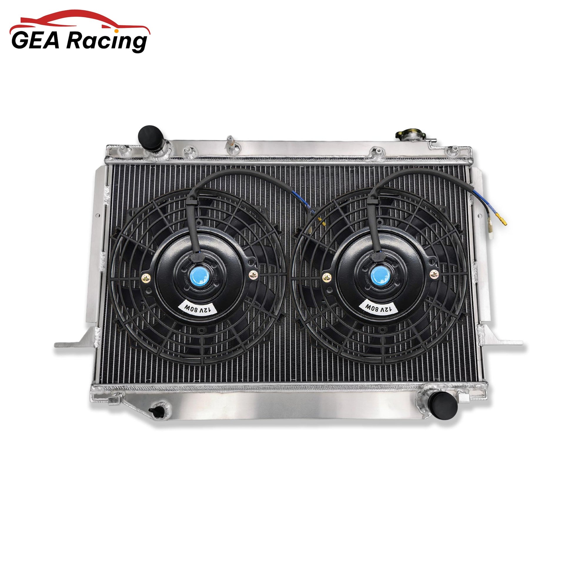The complete aluminum radiator and fan shroud kit for the Landcruiser 80 Series/LX450, featuring dual electric fans for maximum cooling during slow-speed rock crawling.