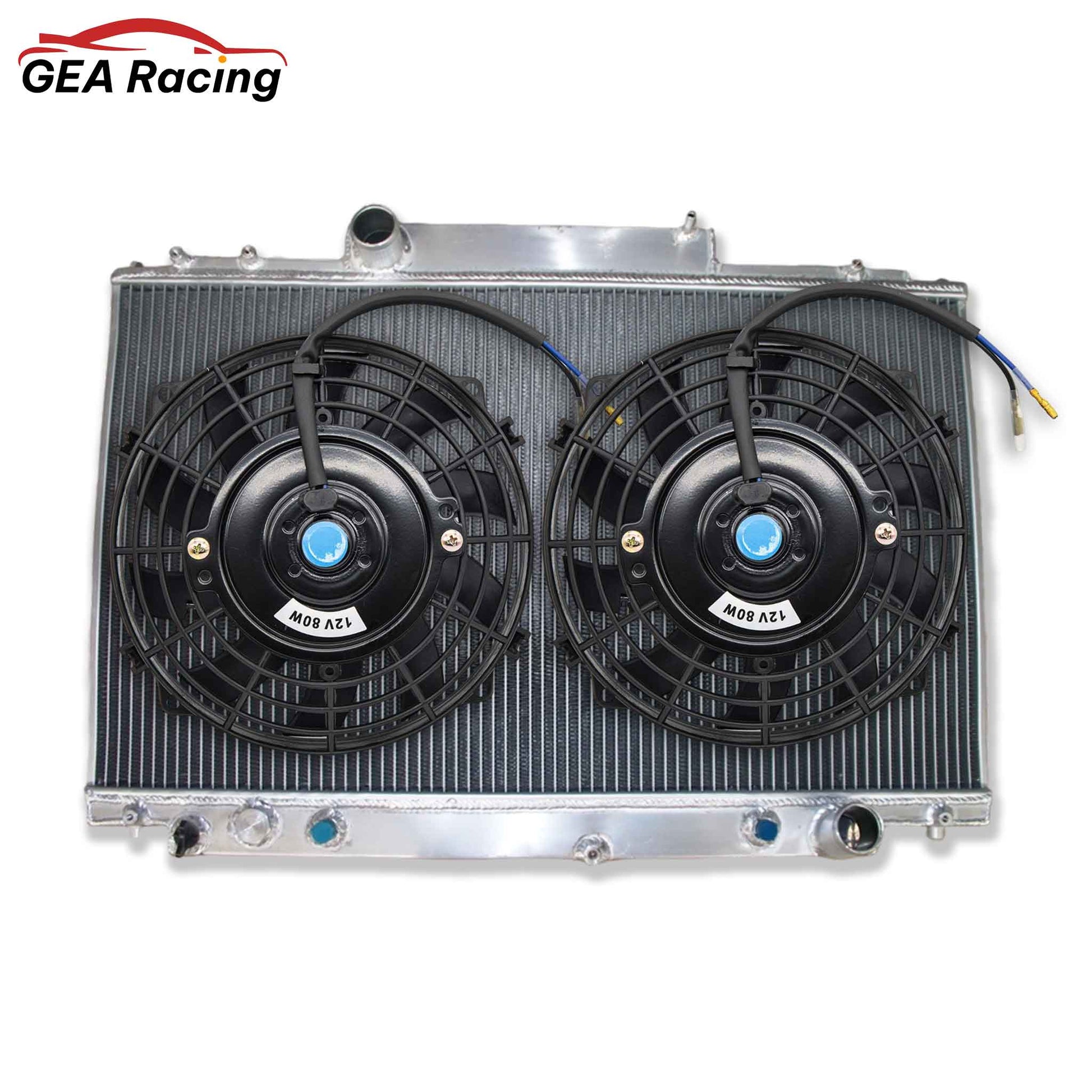 The optional aluminum radiator and fan shroud kit for the Lexus SC400/Soarer, featuring dual slim fans to replace the stock hydraulic fan.