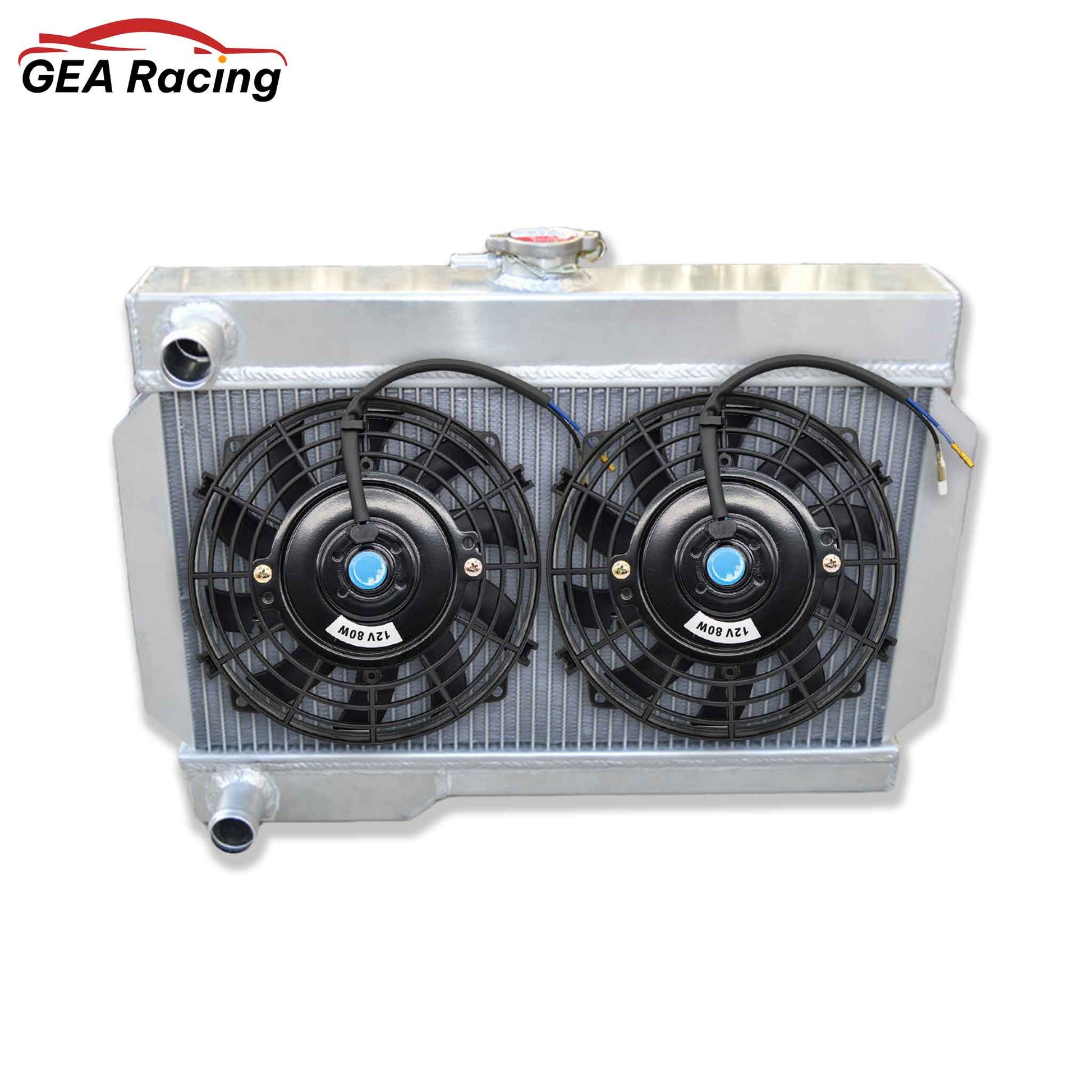 The optional aluminum radiator and fan shroud kit for the MG MGB/GT, featuring a high-performance slim electric fan for modern cooling reliability.