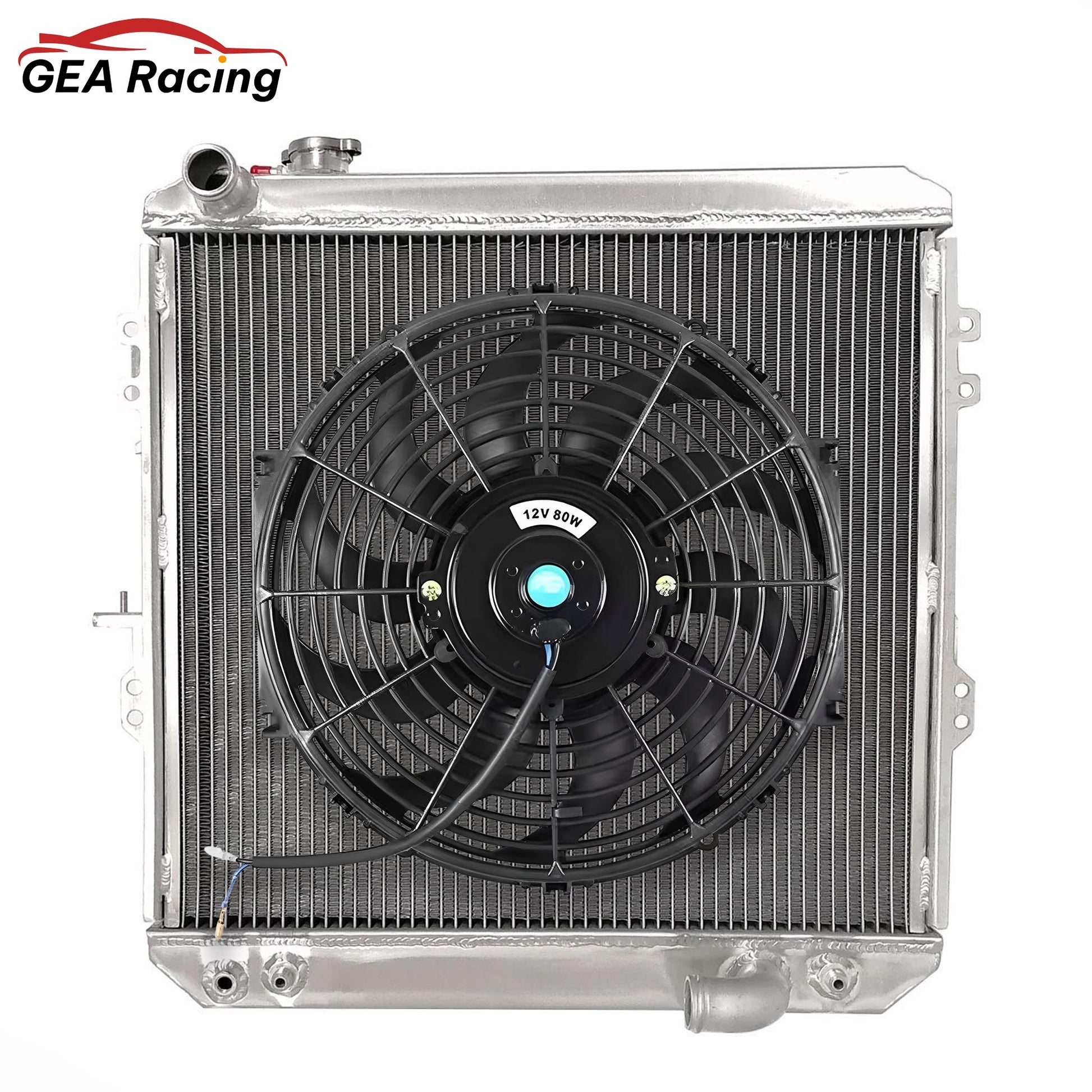 The optional aluminum radiator and fan shroud kit for the Toyota Hilux LN106, featuring a high-performance electric fan for superior cooling.