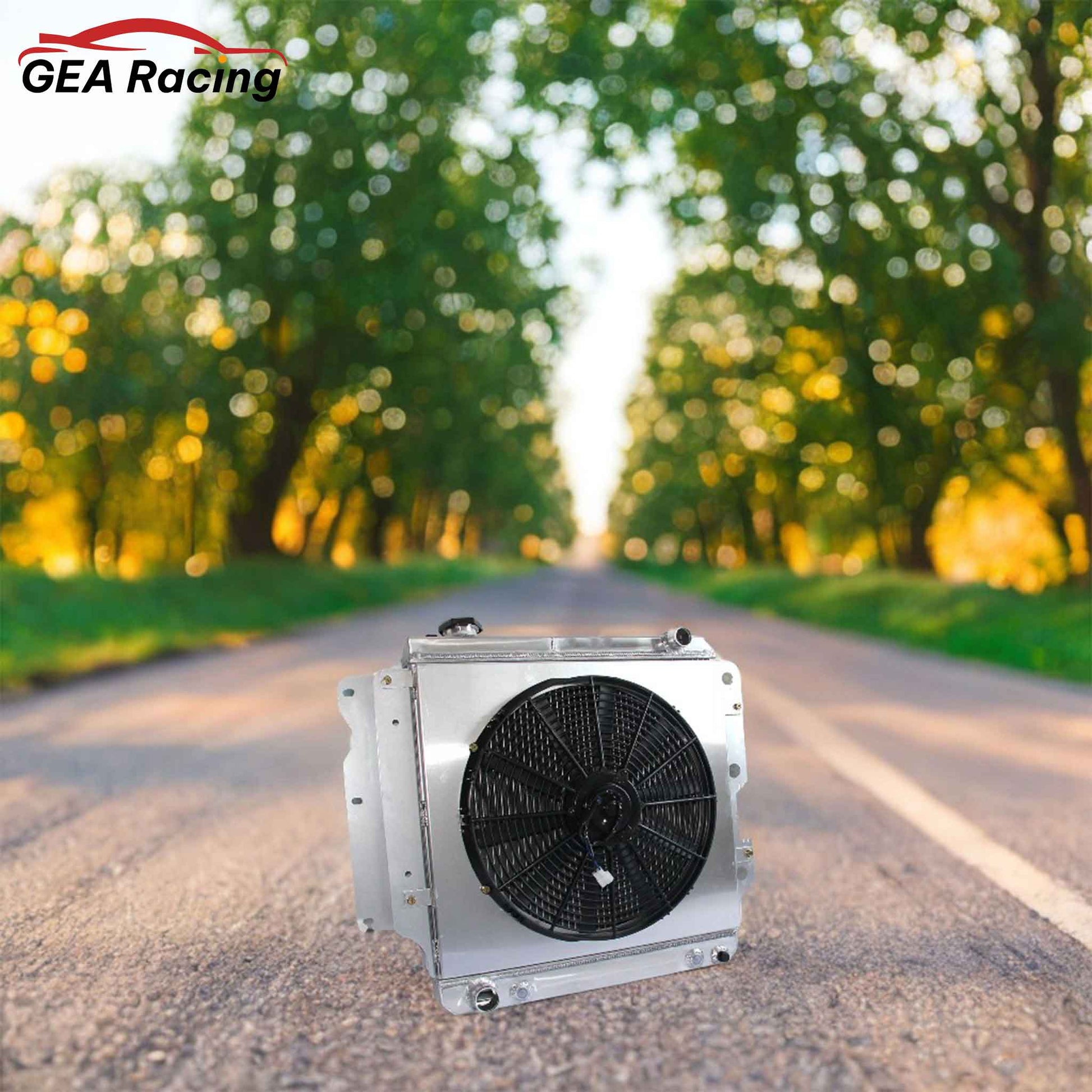 Aluminum Radiator Fan Shroud installed view Wrangler YJ/TJ (1987-2006) 4.0L/2.4L L4/L6 3 Row Direct Fit