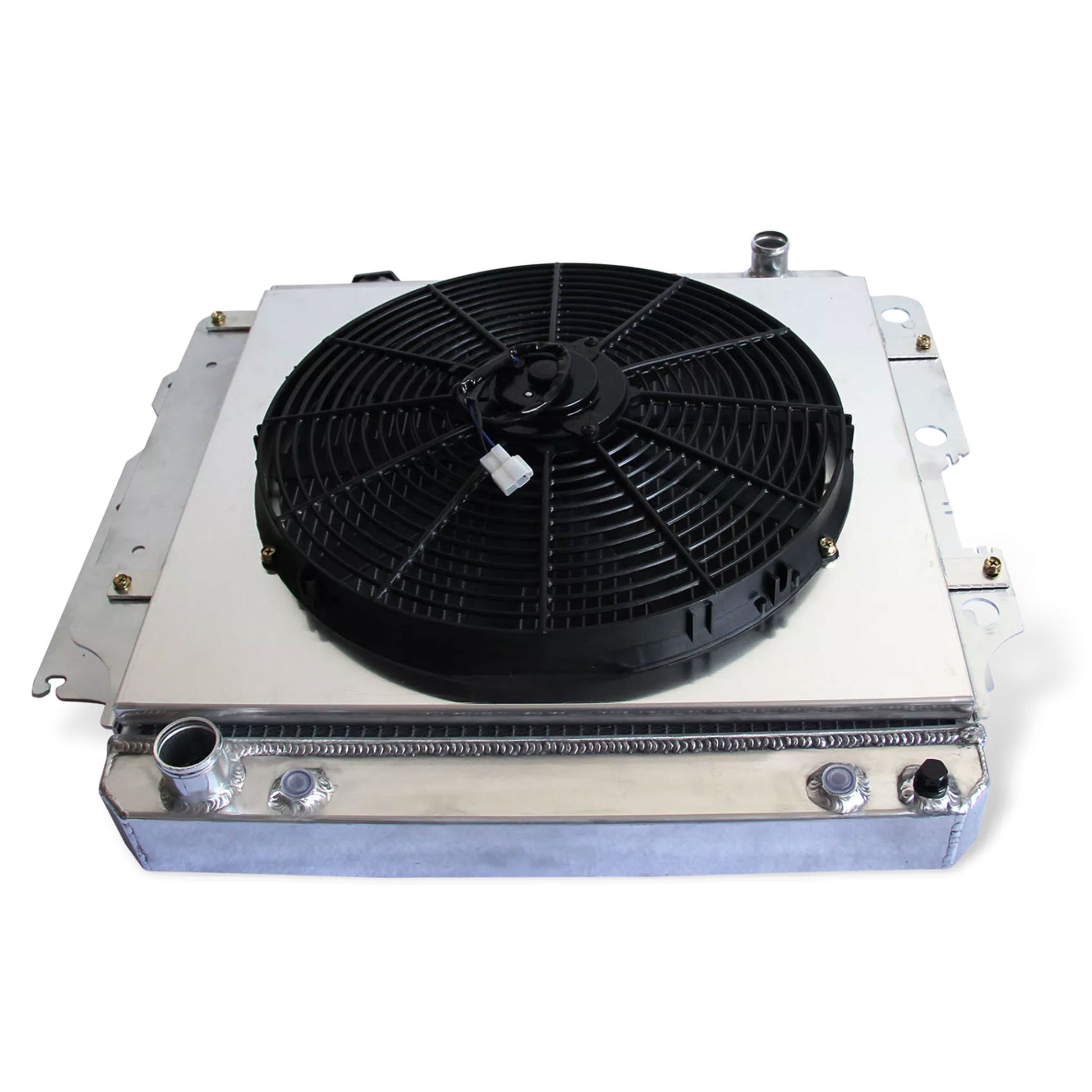 Aluminum Radiator Fan Shroud top left view Wrangler YJ/TJ (1987-2006) 4.0L/2.4L L4/L6 3 Row OEM Mounts