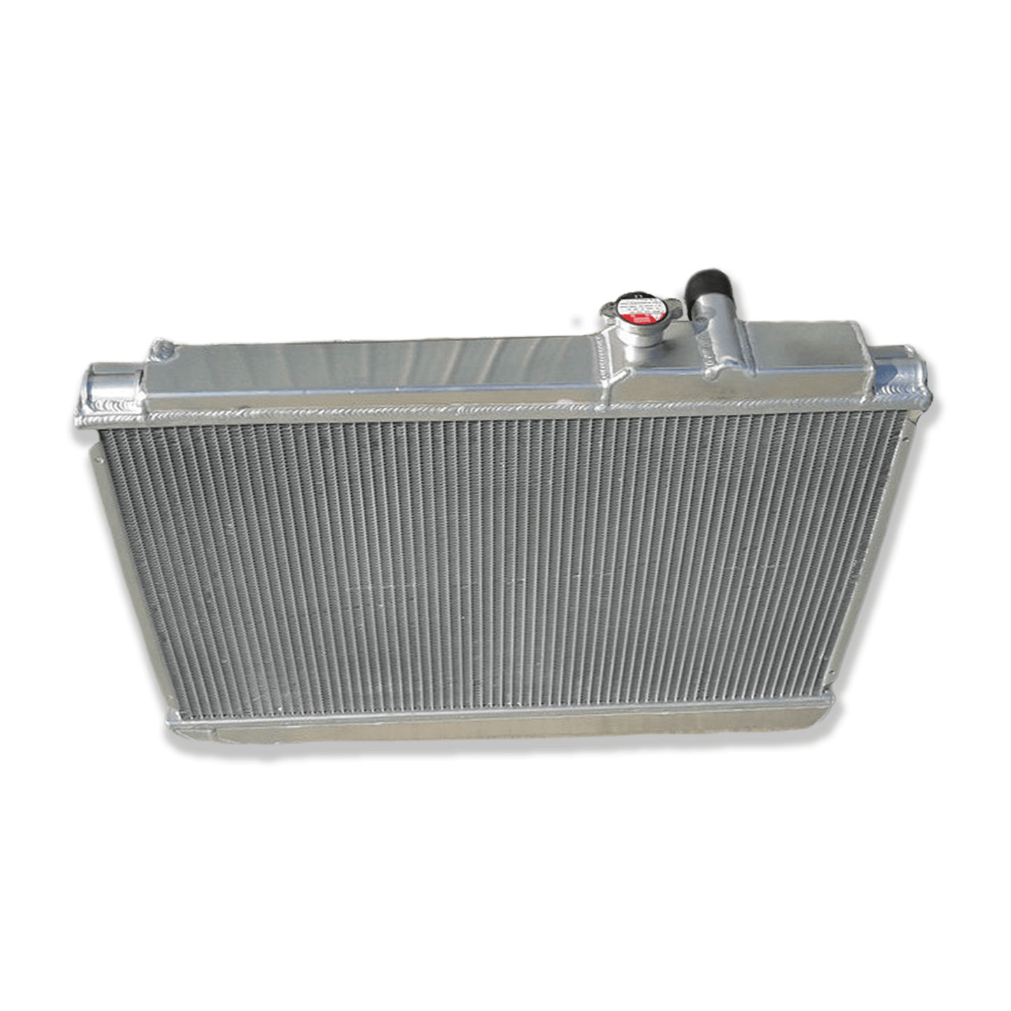 Rear view of the 3-row aluminum radiator for the Toyota Supra MK3, showing the robust construction and factory-style mounting points for a direct MT fitment.
