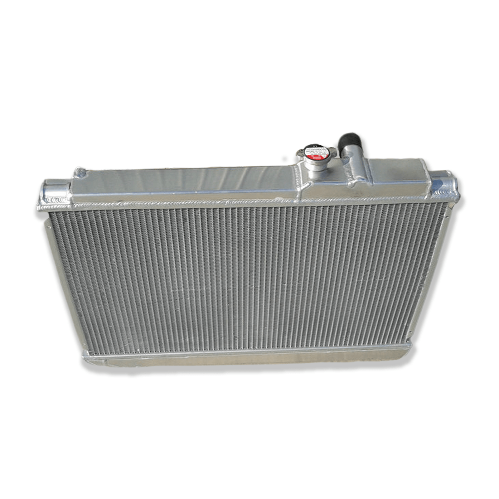 Rear view of the 3-row aluminum radiator for the Toyota Supra MK3, showing the robust construction and factory-style mounting points for a direct MT fitment.