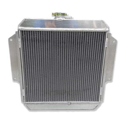 Rear view of the complete aluminum radiator kit for the Suzuki Samurai SJ413, showing the fan and shroud assembly.