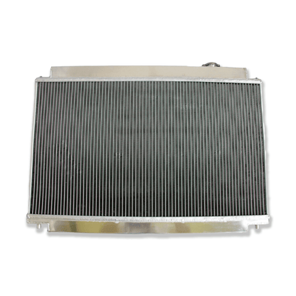 Rear view of the manual transmission aluminum radiator for the Lexus SC300, showing the clean design without automatic cooler ports.