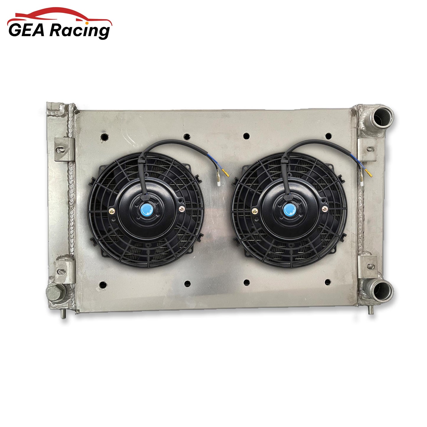 Rear view of the aluminum radiator for VW MK2 platform cars, showing the direct-fit mounting points for manual transmission models.