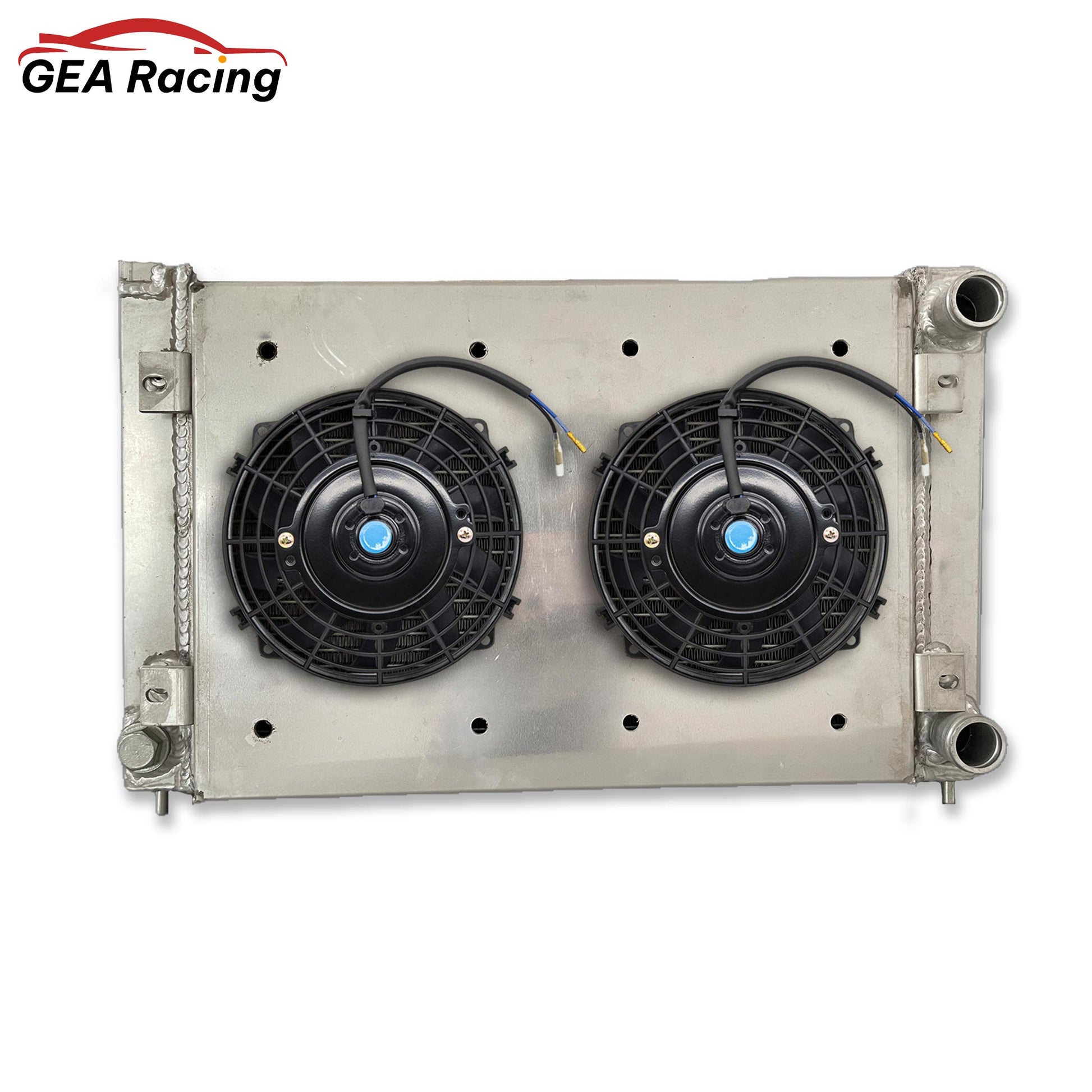 Rear view of the aluminum radiator for VW MK2 platform cars, showing the direct-fit mounting points for manual transmission models.
