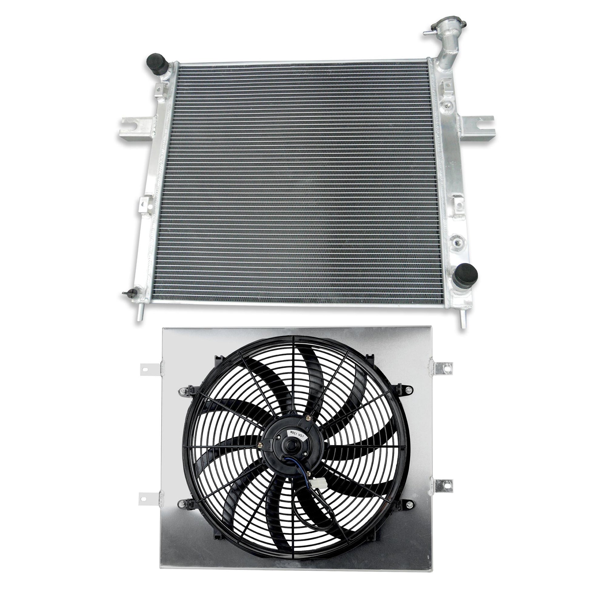 Right side view of the AT/MT compatible aluminum radiator designed for the Jeep Grand Cherokee 4.7L V8, showcasing the precise engineering and build quality.