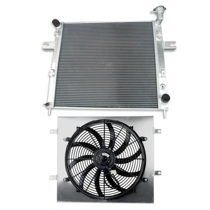 Right side view of the AT/MT compatible aluminum radiator designed for the Jeep Grand Cherokee 4.7L V8, showcasing the precise engineering and build quality.