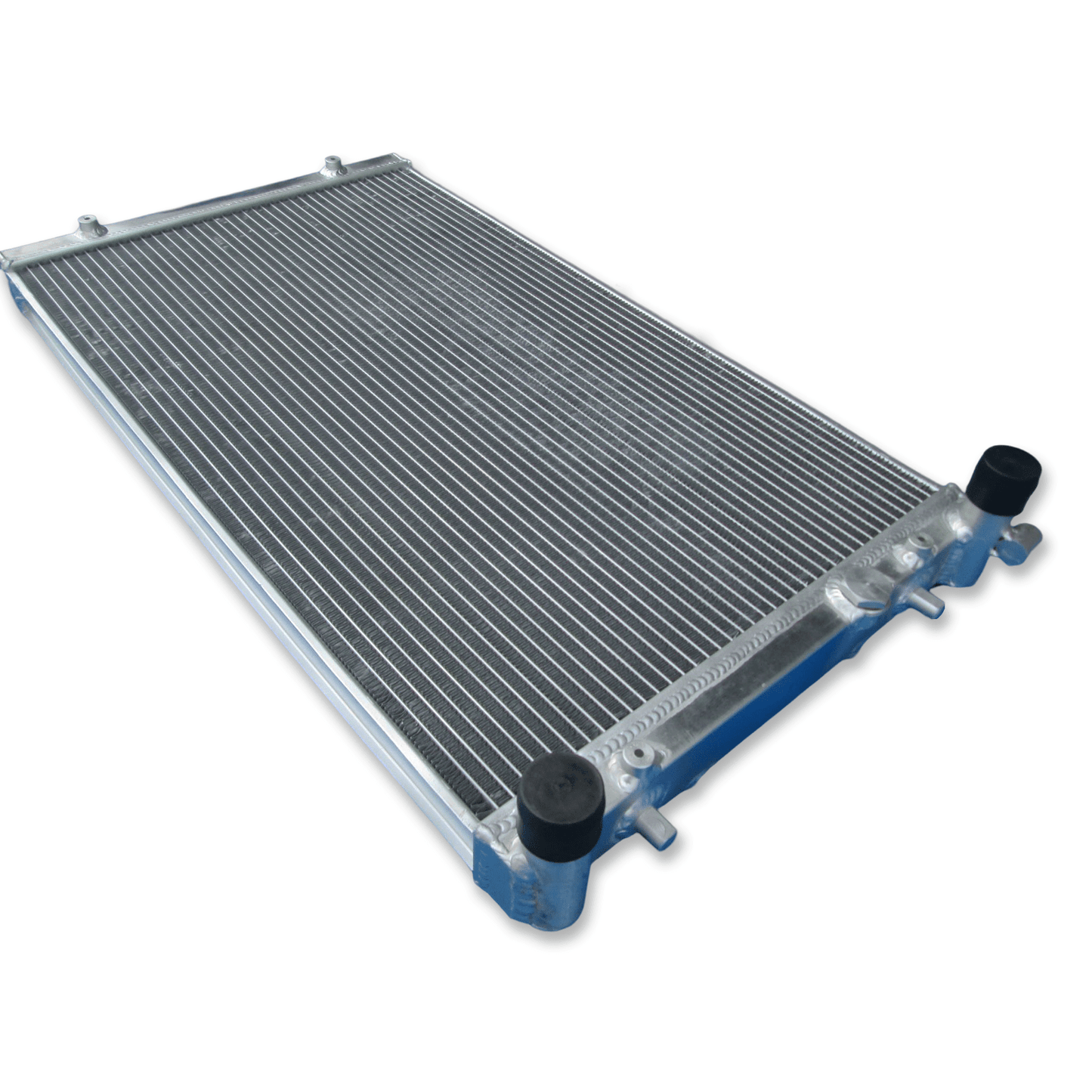Right side of the lightweight dual pass MT radiator for the Audi TT MK1, showcasing its efficient core designed for maximum heat dissipation.
