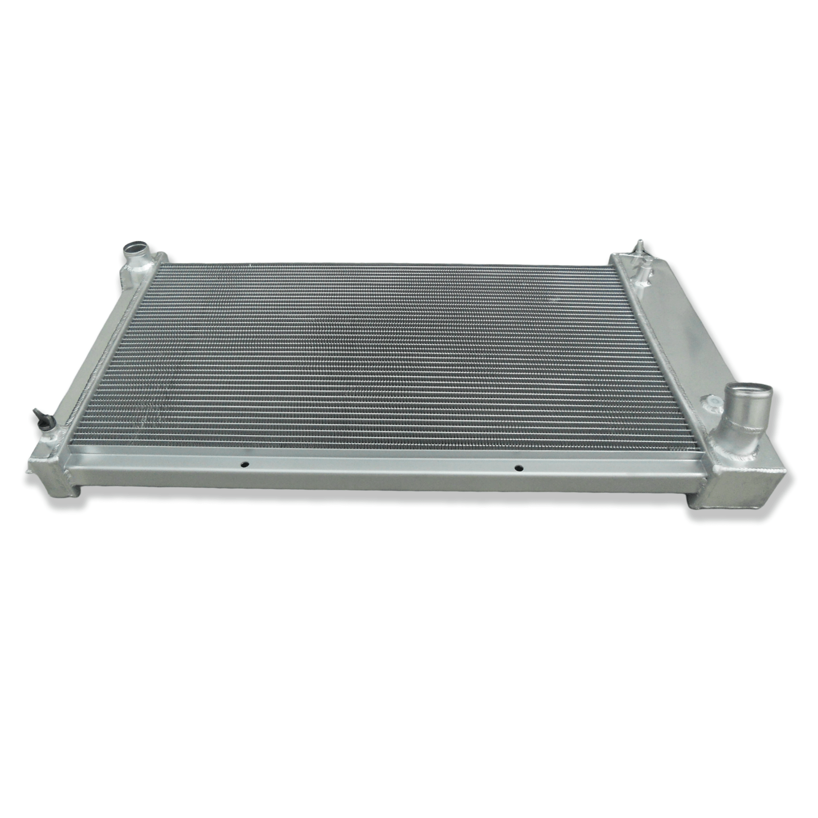 Right side of the lightweight radiator for Chevy C20 and K20 pickups, showcasing its efficient design for V8 engines.