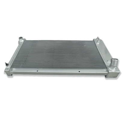 Right side of the lightweight radiator for Chevy C20 and K20 pickups, showcasing its efficient design for V8 engines.
