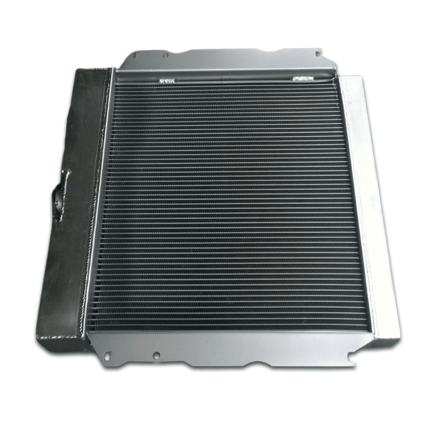 Right side of the AT/MT radiator for the classic Dodge Charger, showcasing its superior cooling capacity for big block or small block V8s.