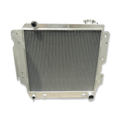 Right side of the 3-row radiator for a Jeep Wrangler with a Small Block Chevy (SBC) V8, showcasing its superior cooling capacity.