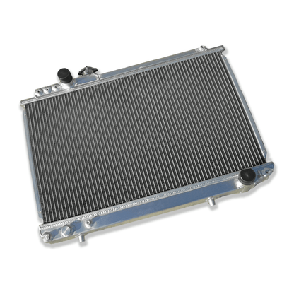 Right side of the MT radiator for the Toyota Soarer MZ20 and Supra MK3, showcasing its durable, lightweight aluminum construction designed for superior cooling.