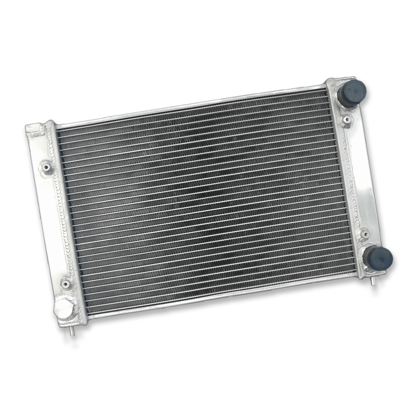 Right side of the lightweight MT radiator for the VW Scirocco and Jetta 16V, showcasing its efficient core design for superior cooling.