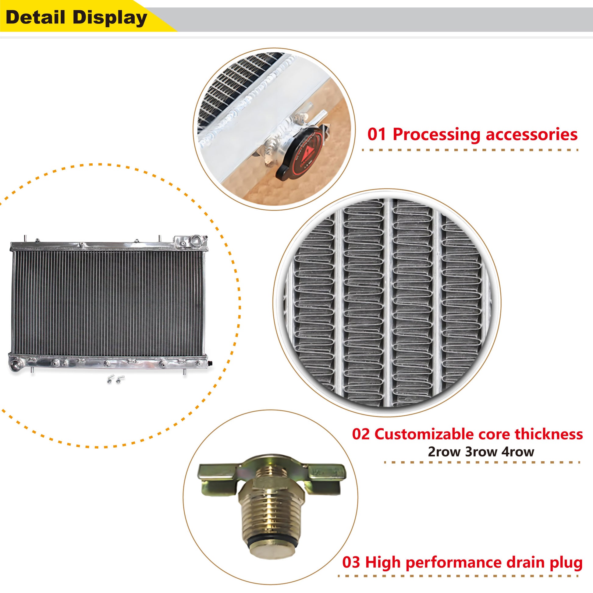 Aluminum radiator 2-row detail view Subaru Forester Turbocharged SG5 (2004-2005) Pressure Tested