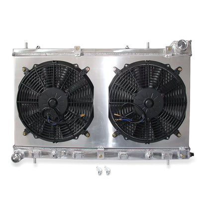 Aluminum radiator fan shroud 2-row front view Subaru Forester XT (2004-2005) Pressure Tested