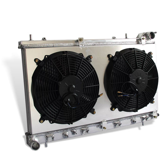 Aluminum radiator fan shroud 2-row left side view Subaru Forester XT (2004-2005) Direct Fit