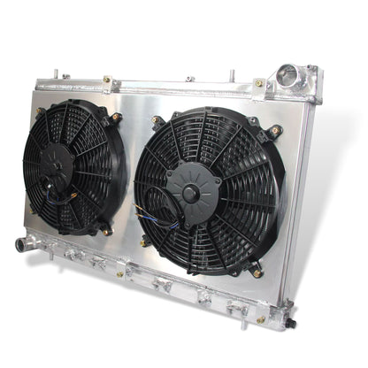 Aluminum radiator fan shroud 2-row right side view Subaru Forester XT (2004-2005) OEM Mounts