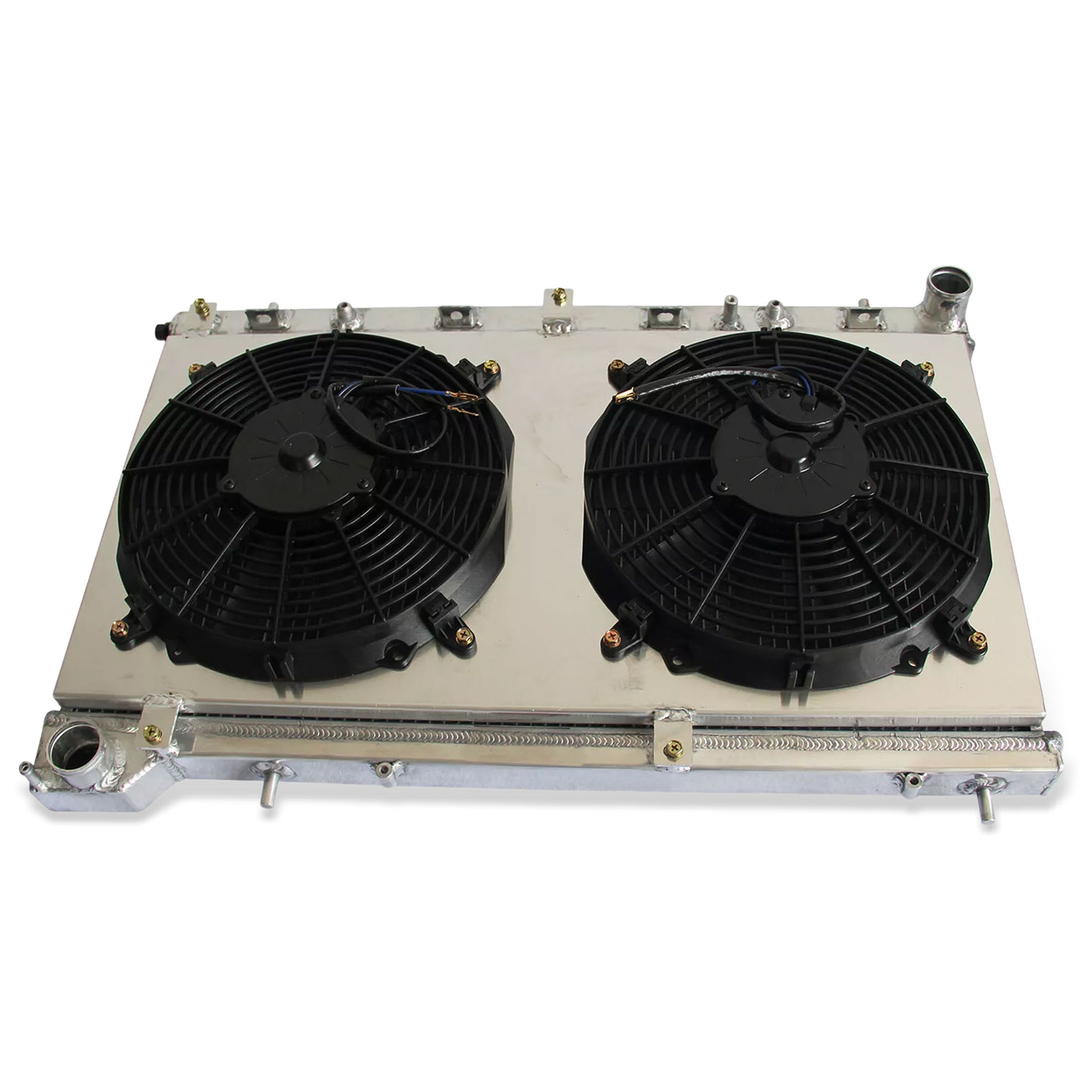 Aluminum radiator fan shroud 2-row top view Subaru Forester XT (2004-2005) Pressure Tested