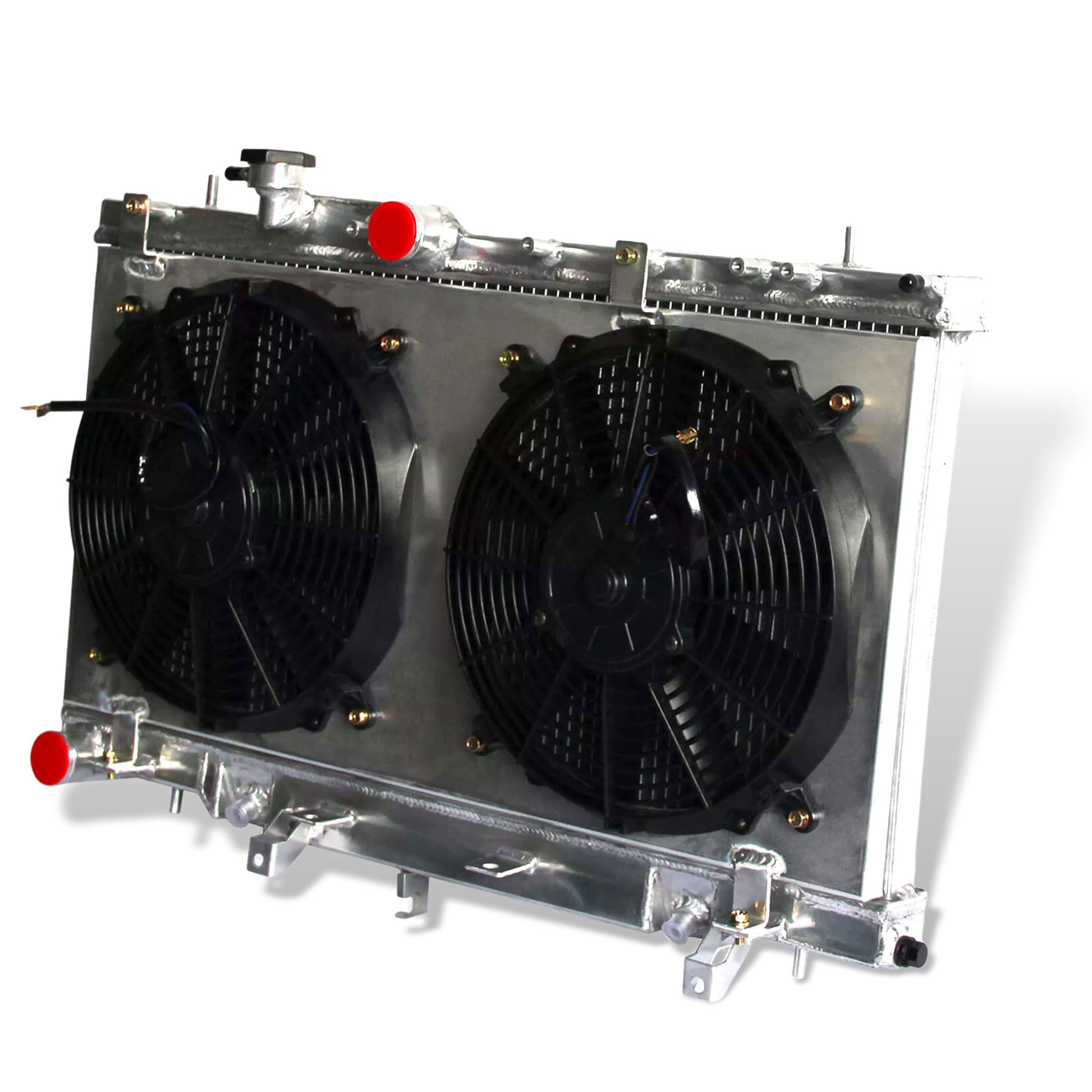 Aluminum radiator fan shroud 2-row right side view Subaru Impreza Saab Baja 9-2X (2003-2007) Pressure Tested