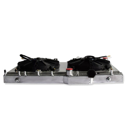 Aluminum radiator fan shroud 2-row top rear right view Subaru Impreza Saab Baja 9-2X (2003-2007) Pressure Tested