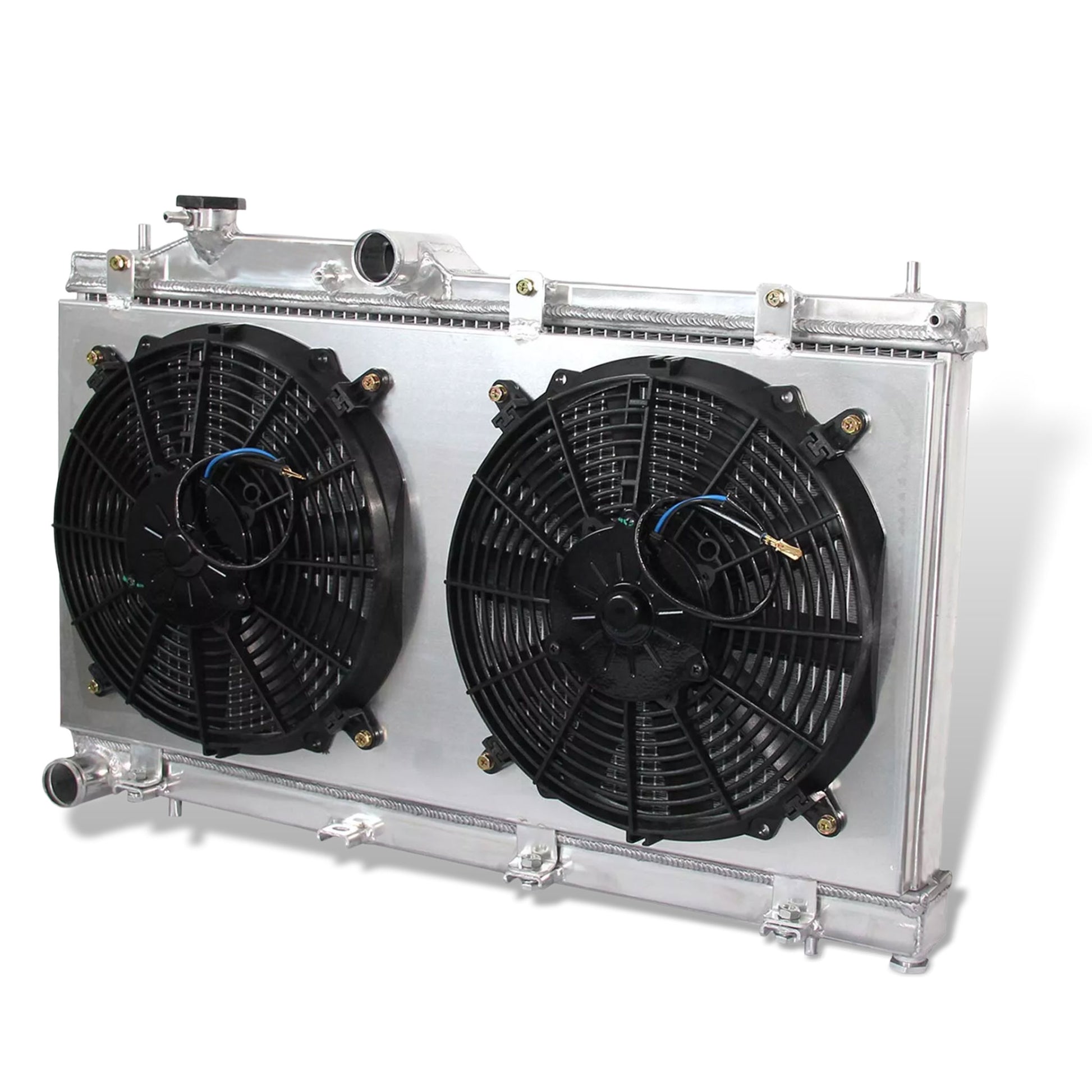 Aluminum radiator fan shroud 2-row right side view Subaru Impreza WRX STI GT (2009-2015) OEM Mounts