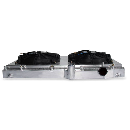 Aluminum radiator fan shroud 2-row top rear right view Subaru Impreza WRX STI GT (2009-2015) OEM Mounts