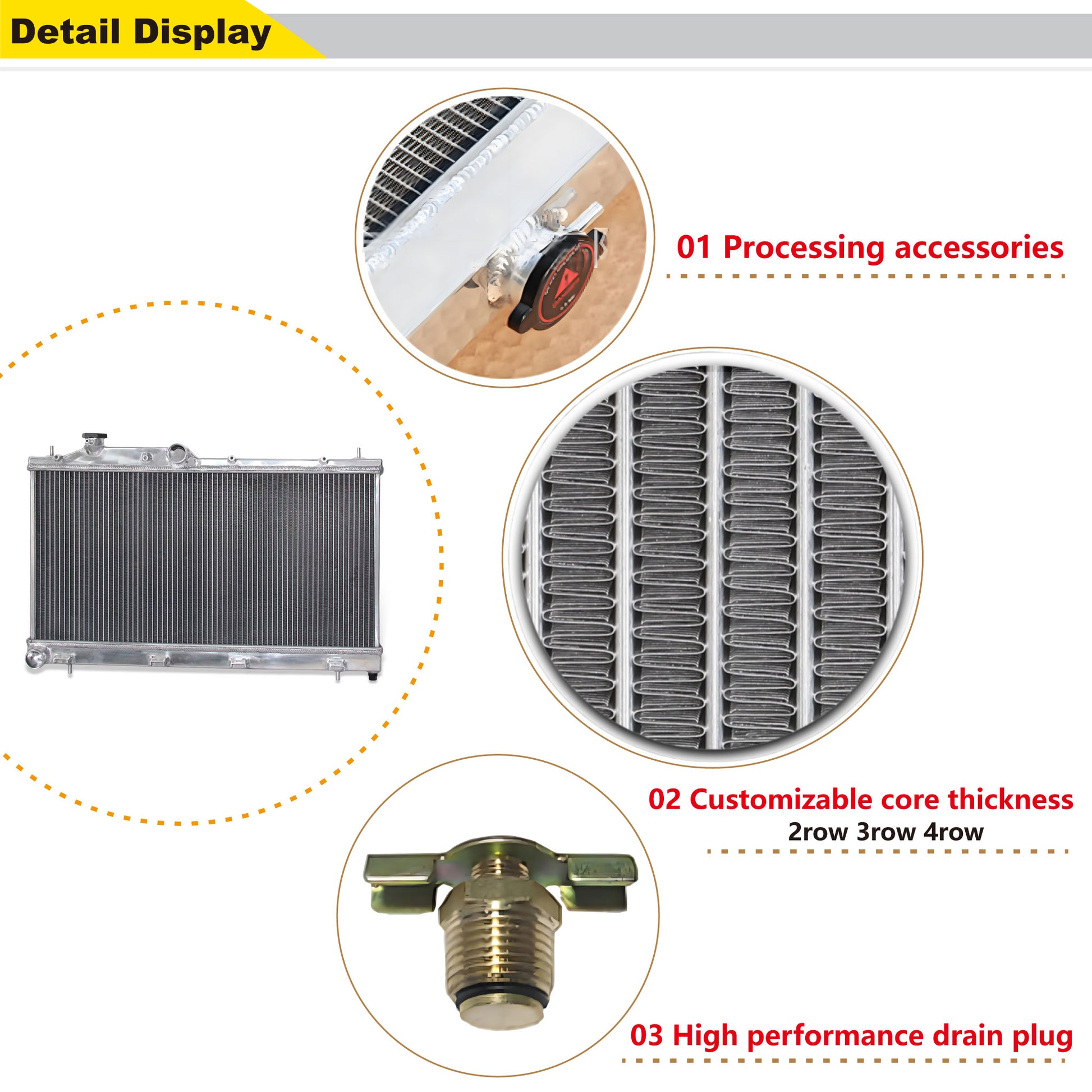 Aluminum radiator 2-row detail view Subaru Outback WRX Legacy VA (2010-2020) OEM Mounts