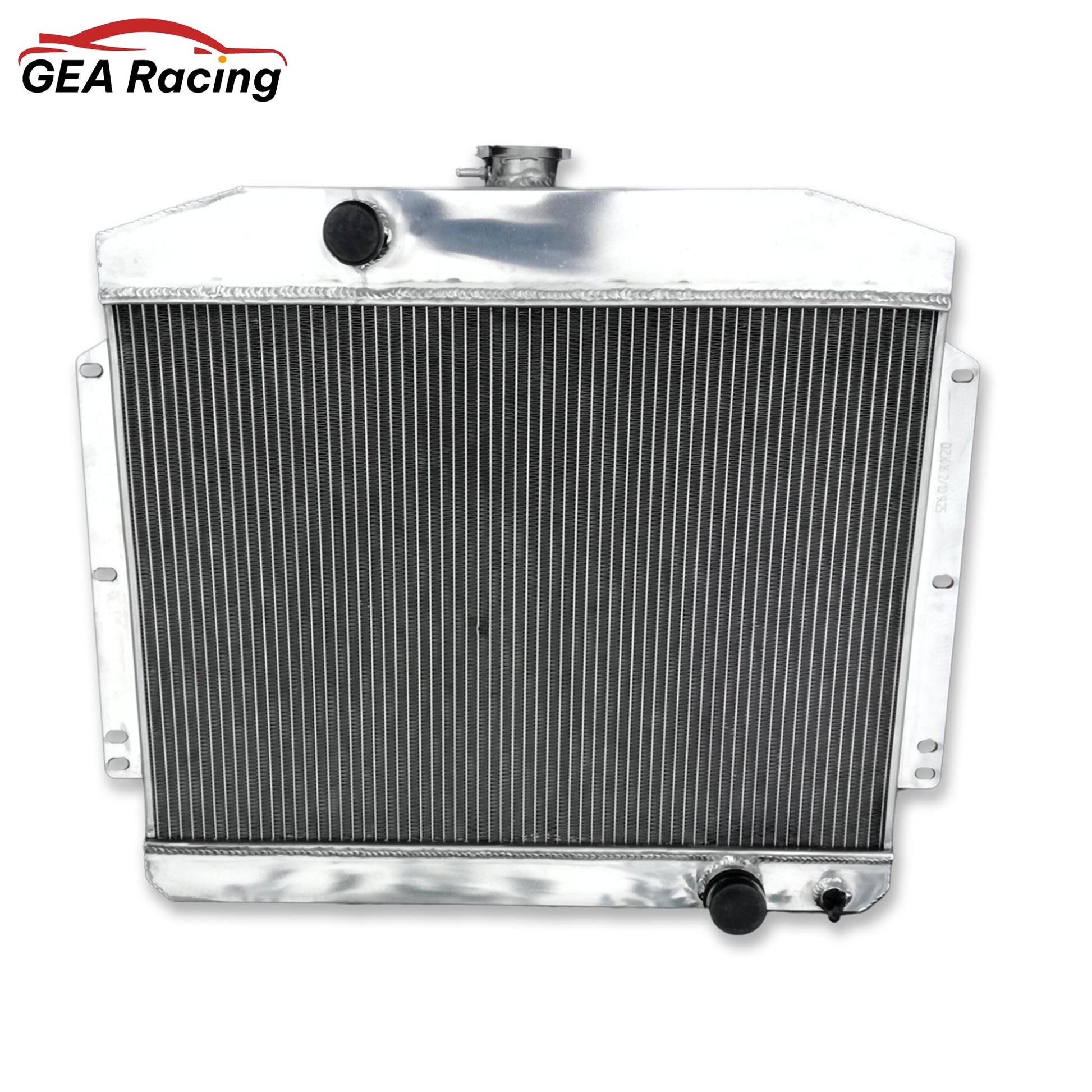Top view of the 3 row aluminum radiator for the 1949-1951 Mercury with Chevy 350, displaying the filler neck and core.