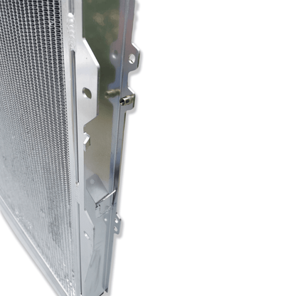 Top-down view of the 3-row radiator for the 4Runner 1KZ-TE, displaying the high-pressure cap and triple-core design.