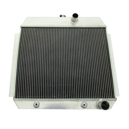 Top-down view of the 3-row radiator for a '51-'54 Chevy L6, displaying the high-pressure cap and triple-core design.