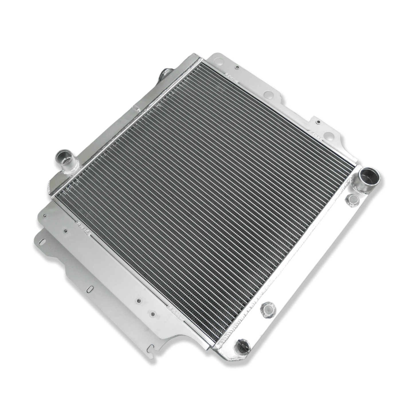 Top-down view of the 3-row radiator for a Jeep Wrangler V8 swap, displaying the high-pressure cap and heavy-duty construction.