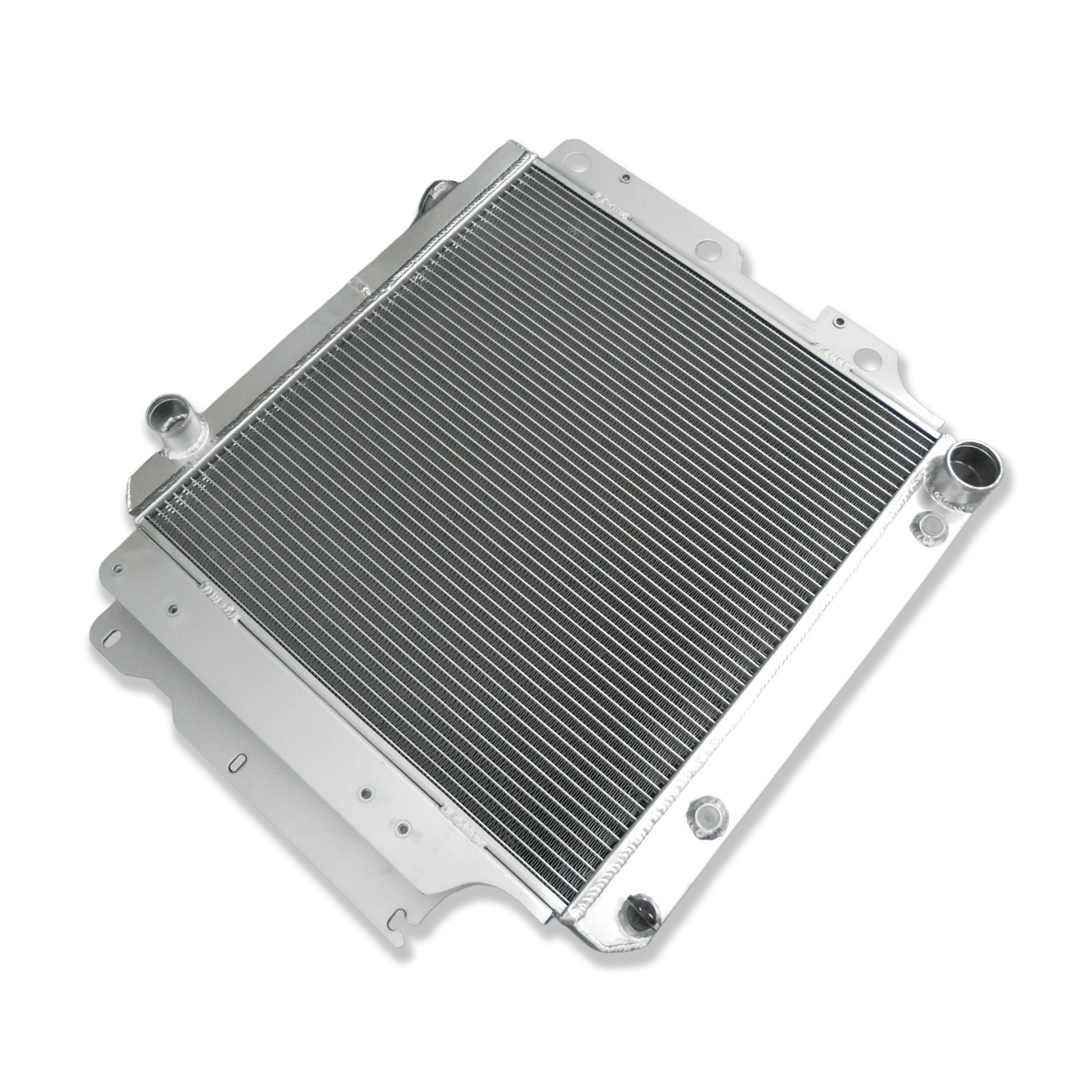 Top-down view of the 3-row radiator for a Jeep Wrangler V8 swap, displaying the high-pressure cap and heavy-duty construction.