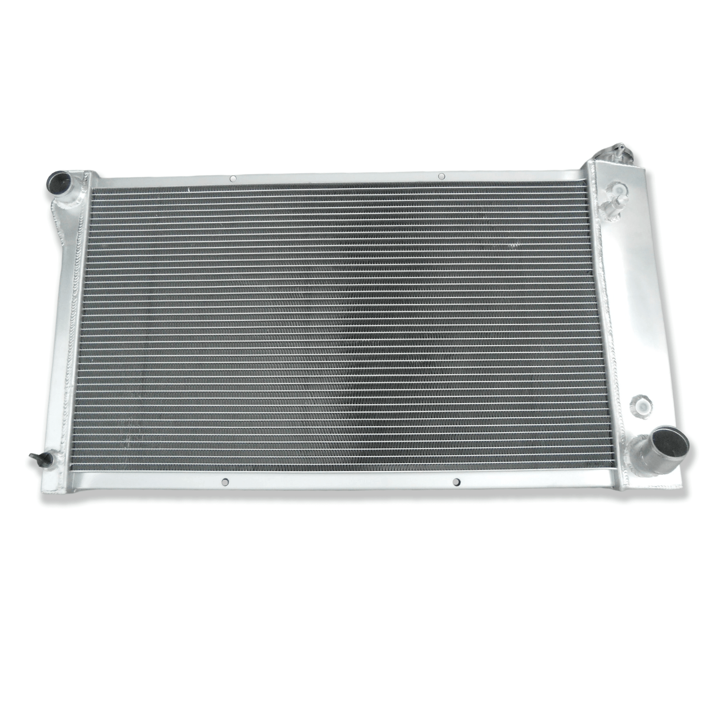 Top-down view of the 26" core radiator for a 1967-1972 Chevy truck, displaying the high-pressure cap and heavy-duty construction.