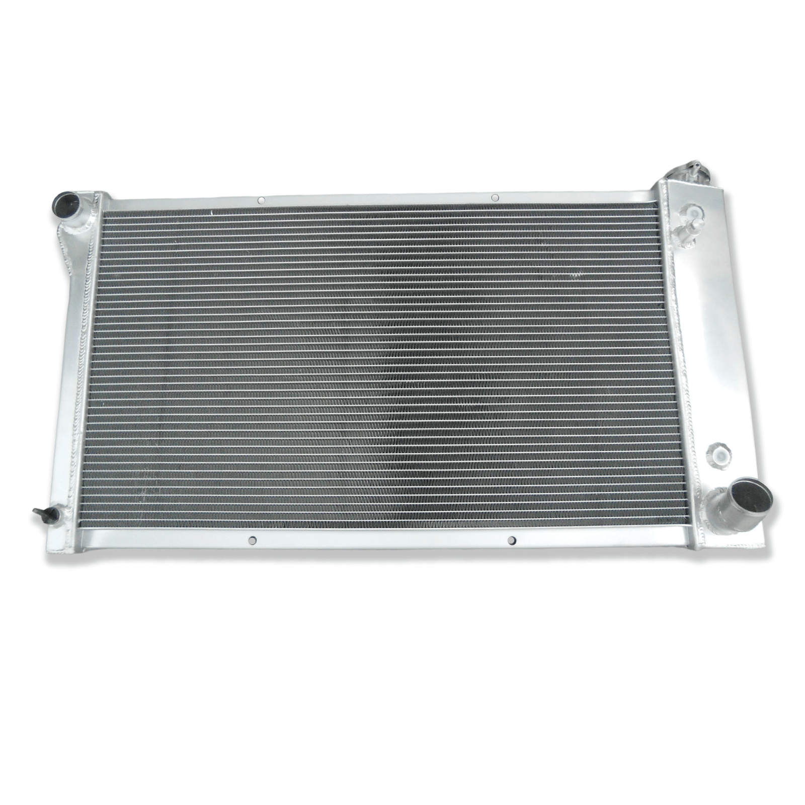 Top-down view of the 26" core radiator for a 1967-1972 Chevy truck, displaying the high-pressure cap and heavy-duty construction.
